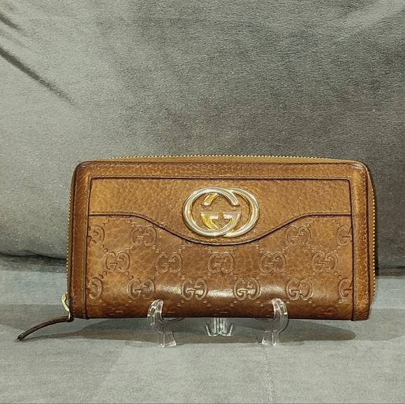 GUCCI GG SUKEY BROWN LEATHER CAVIAR MONOGRAM ZIP AROUND LONG WALLET 7½" x 4" - Picture 3 of 15